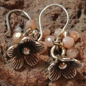Sterling Silver Flower And Pink Quartz Bead Dangle Earrings Vintage Silpada??